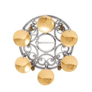 Rosesølje stor, med filte forgylte løv og gammelforgylte kruse-duller